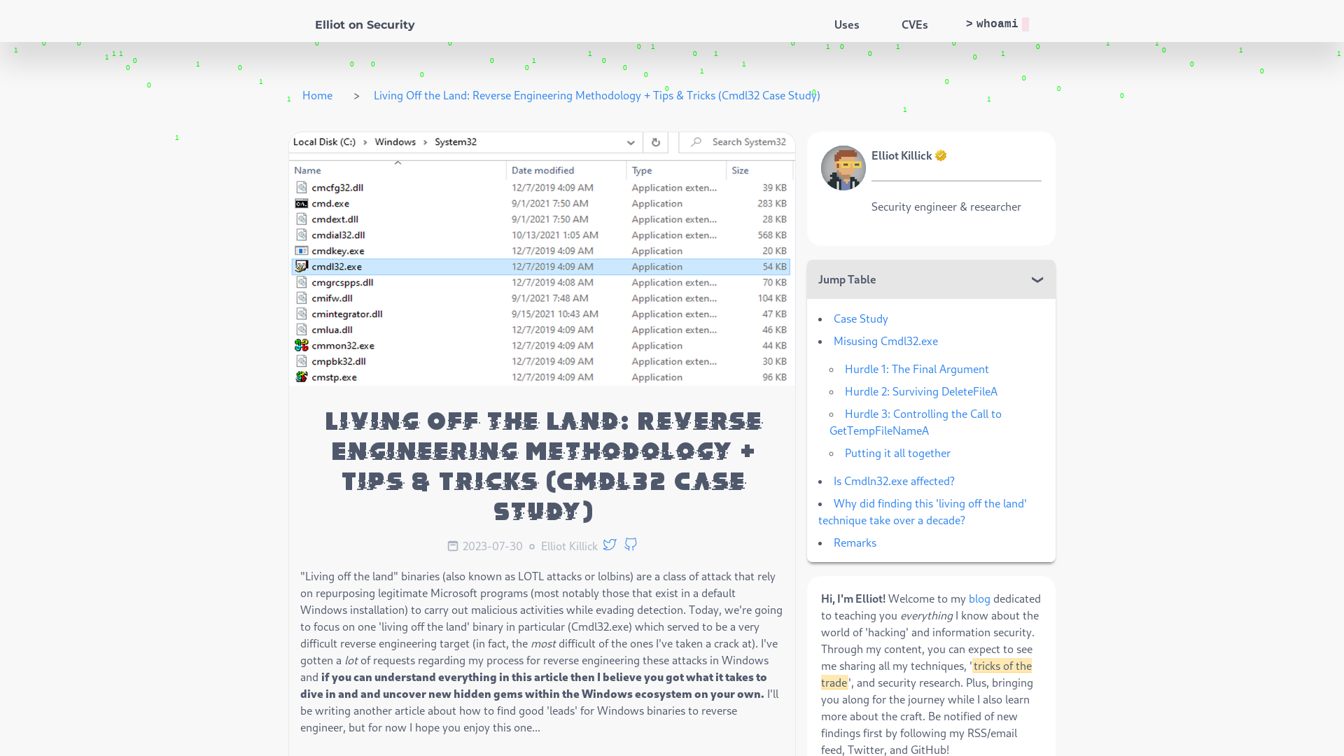 Living Off the Land: Reverse Engineering Methodology + Tips & Tricks (Cmdl32 Case Study) | Elliot on Security