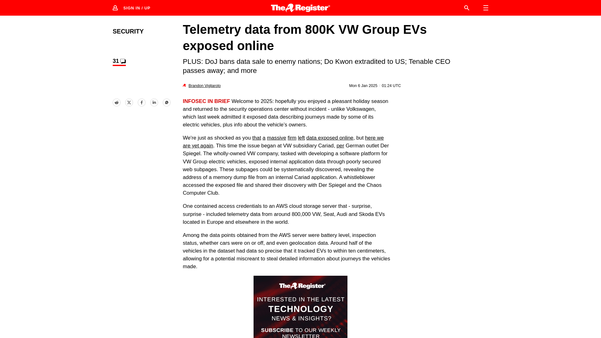 Data describing 800K VW EVs exposed online • The Register