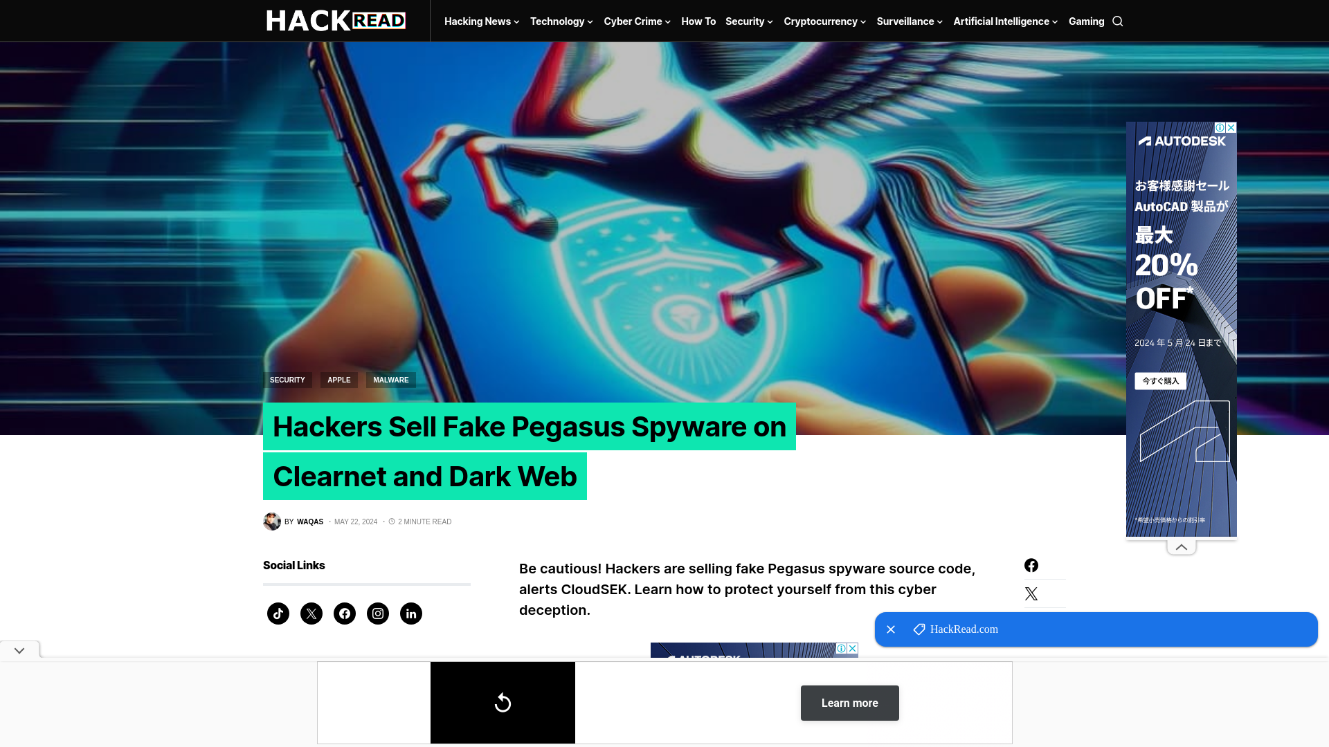 Hackers Sell Fake Pegasus Spyware on Clearnet and Dark Web