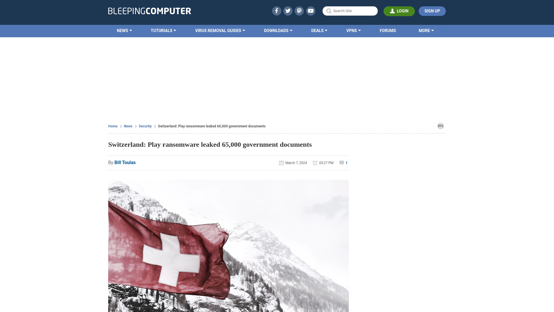 Switzerland: Play ransomware leaked 65,000 government documents