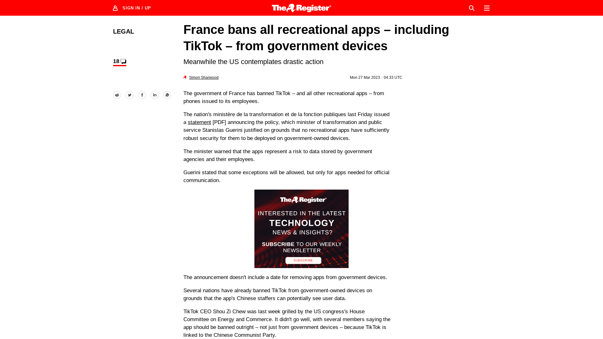 France bans all recreational apps from government devices • The Register