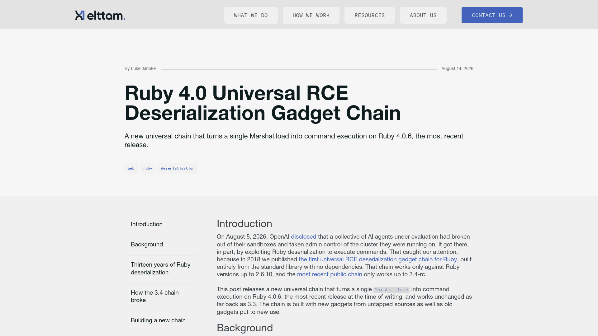 Ruby 4.0 Universal RCE Deserialization Gadget Chain - elttam