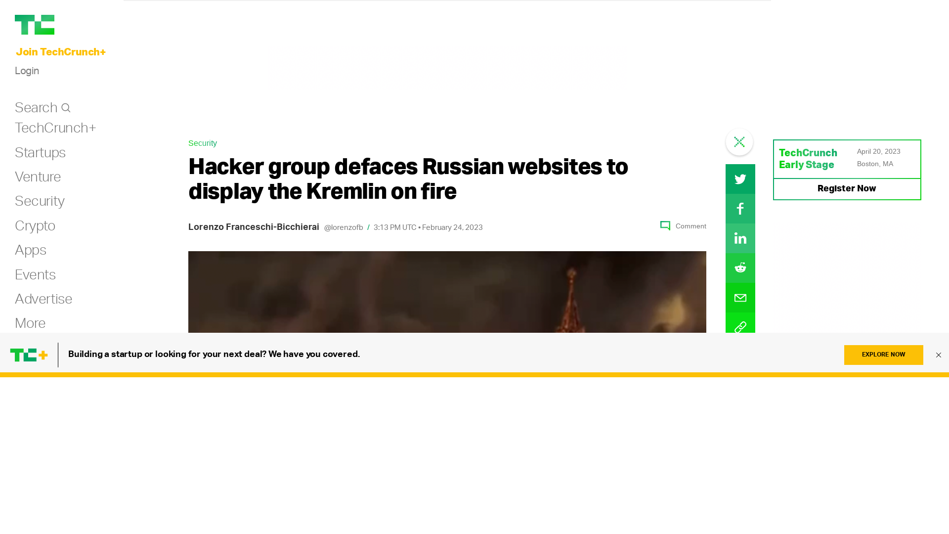 Hacker group defaces Russian websites to display the Kremlin on fire | TechCrunch