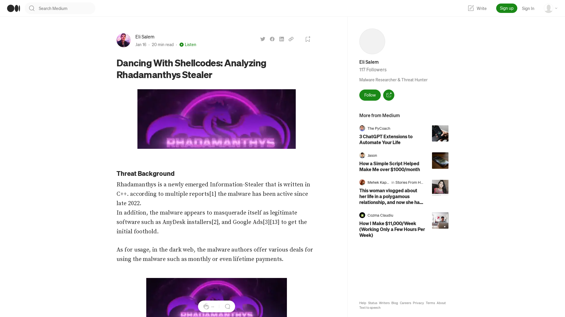 Dancing With Shellcodes: Analyzing Rhadamanthys Stealer | by Eli Salem | Jan, 2023 | Medium