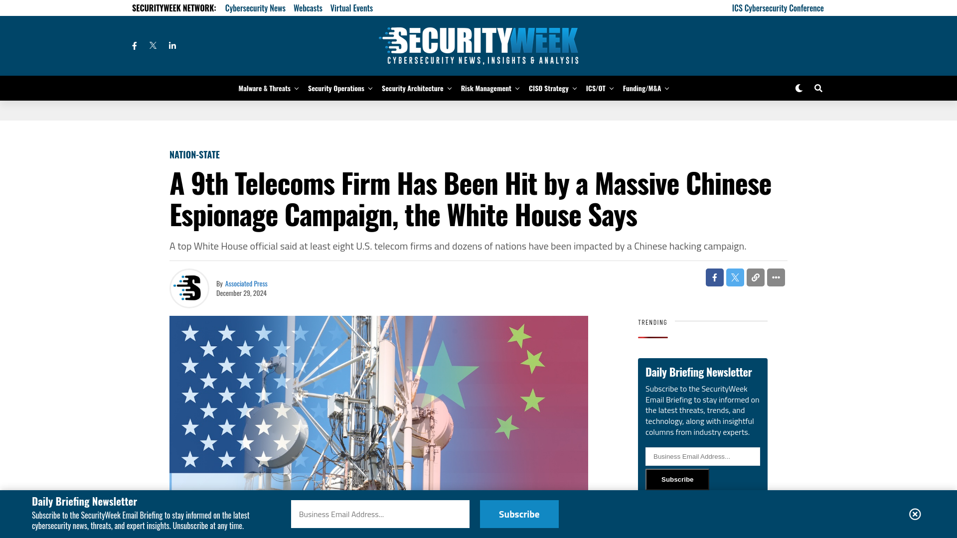 A 9th Telecoms Firm Has Been Hit by a Massive Chinese Espionage Campaign, the White House Says - SecurityWeek