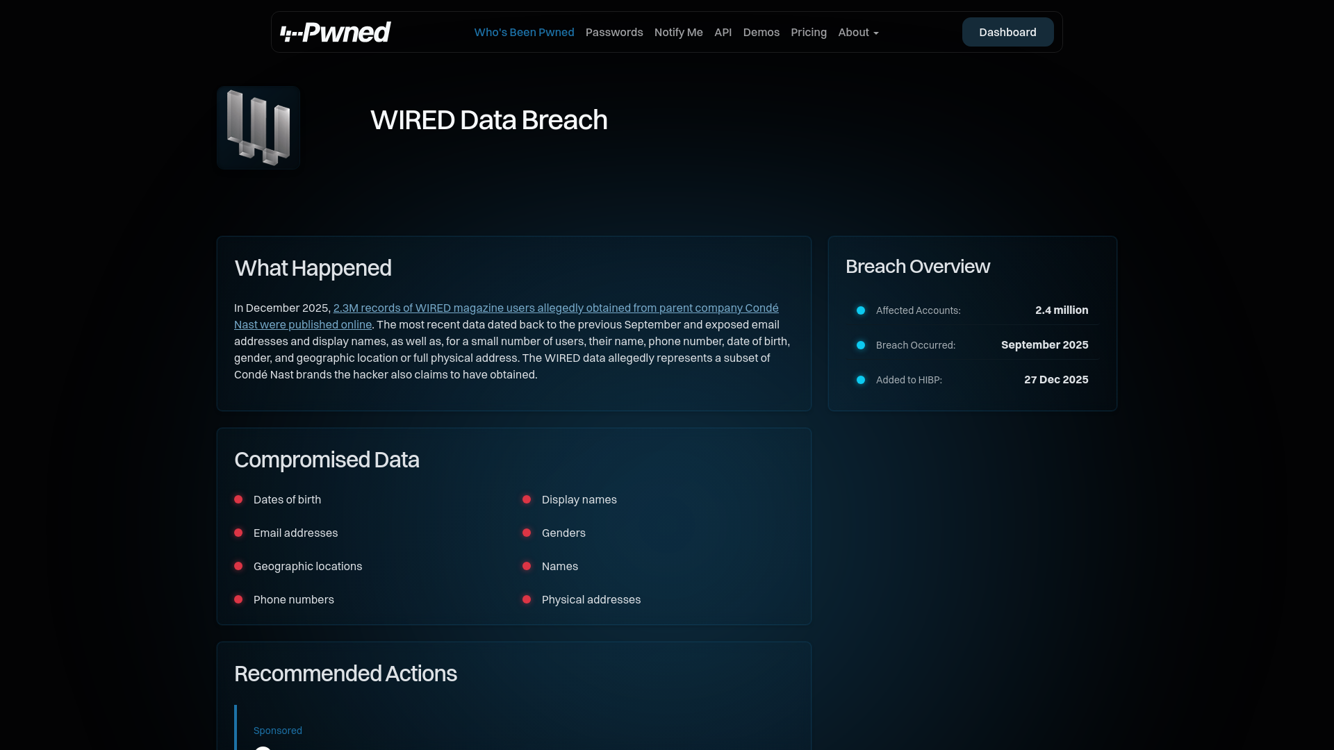 Have I Been Pwned: WIRED Data Breach
