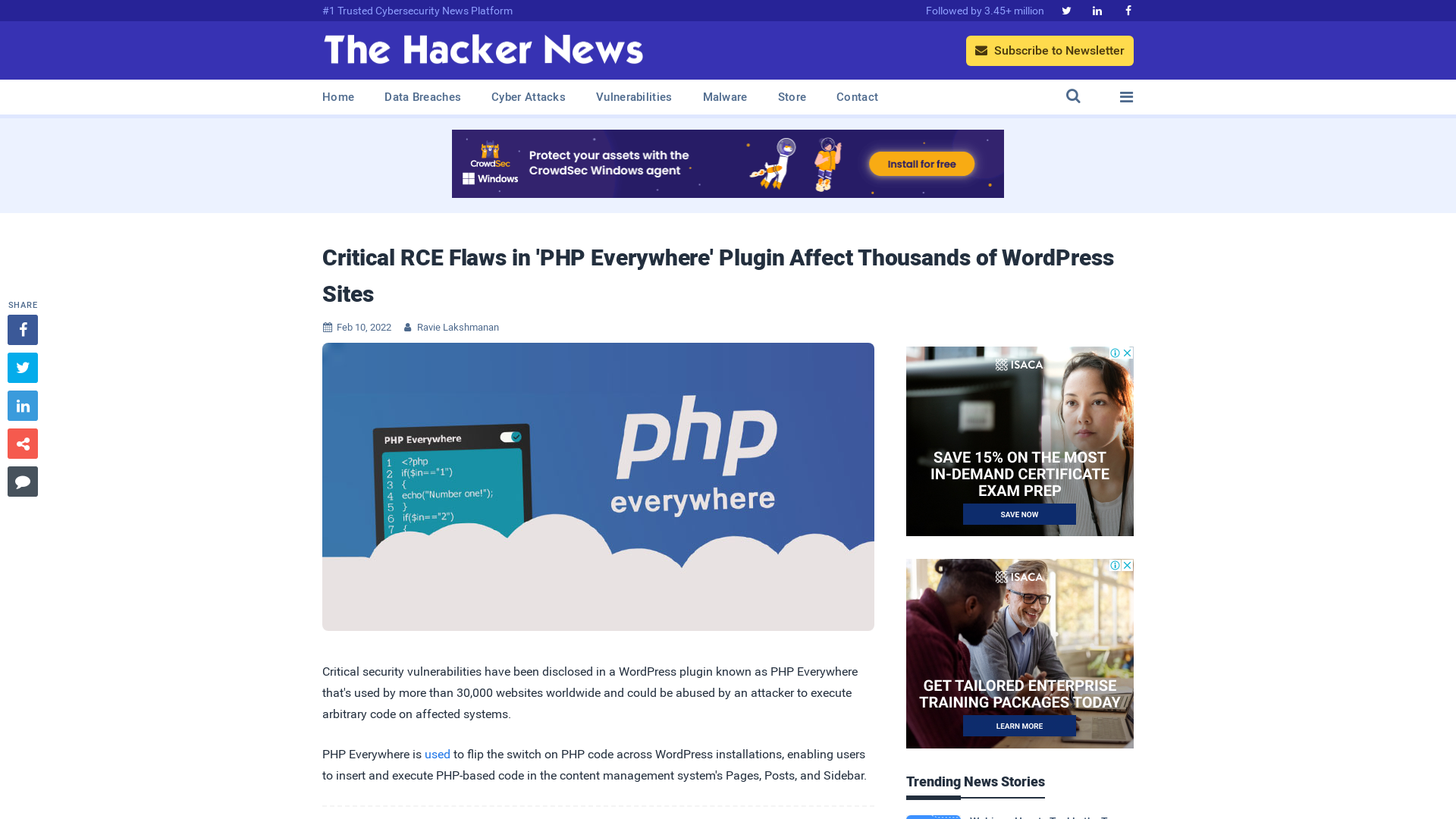 Critical RCE Flaws in 'PHP Everywhere' Plugin Affect Thousands of WordPress Sites