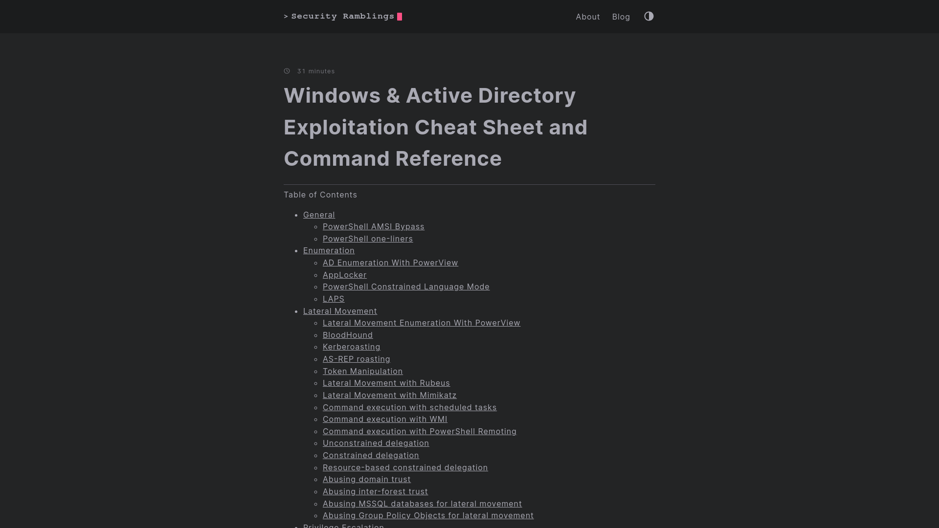 Windows & Active Directory Exploitation Cheat Sheet and Command Reference :: Cas van Cooten