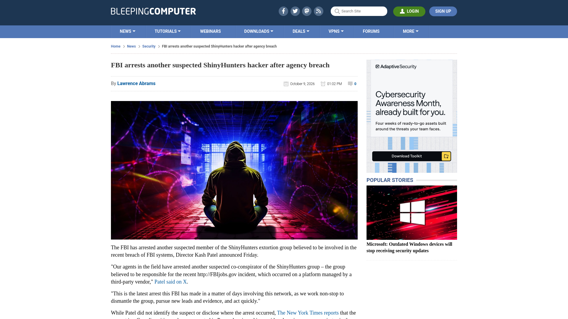 FBI arrests another suspected ShinyHunters hacker after agency breach