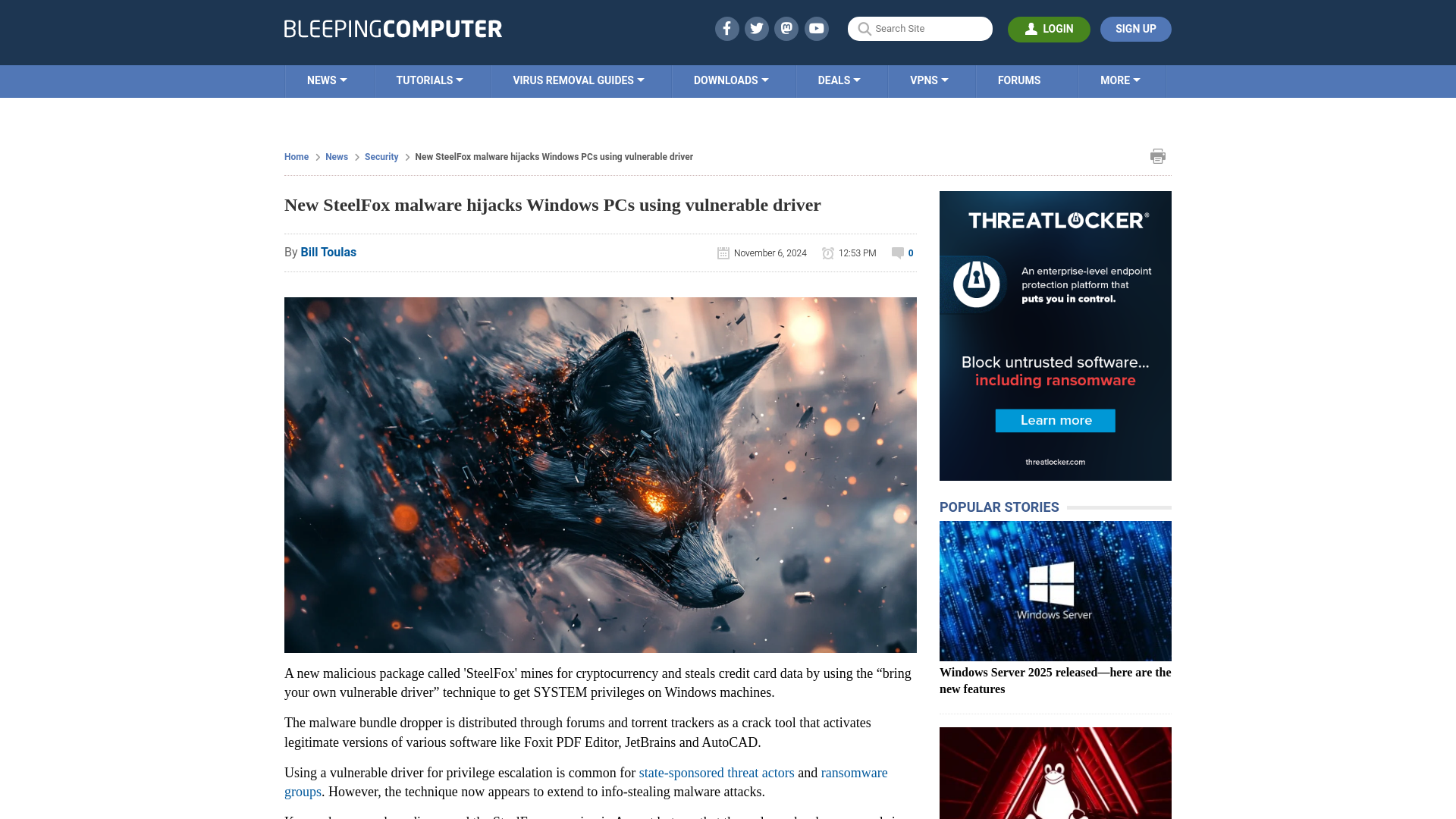 New SteelFox malware hijacks Windows PCs using vulnerable driver