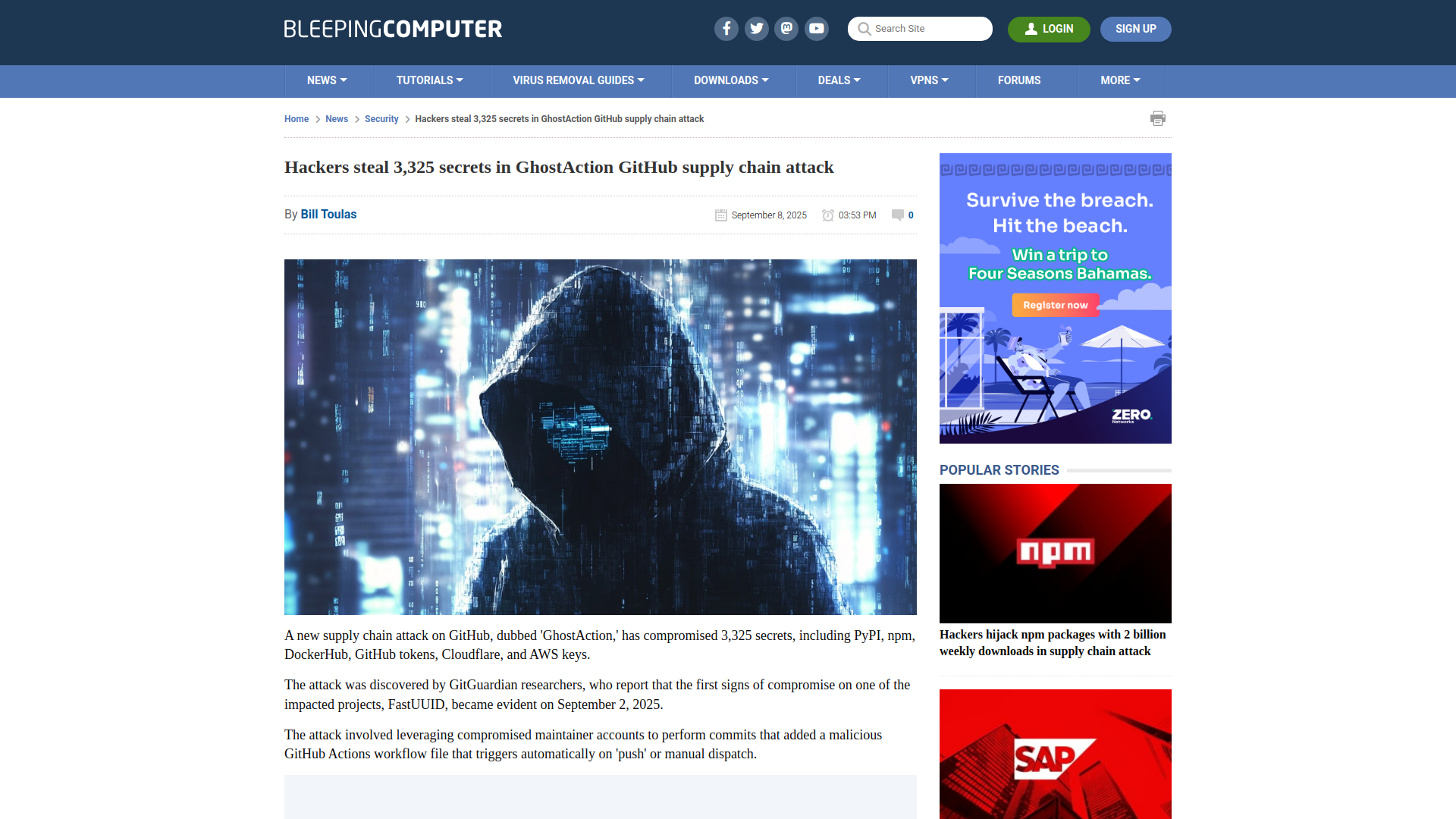Hackers steal 3,325 secrets in GhostAction GitHub supply chain attack