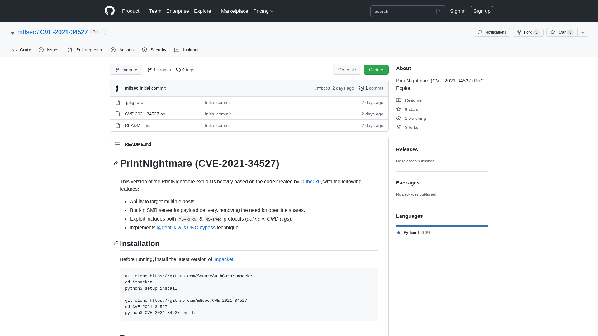 GitHub - m8sec/CVE-2021-34527: PrintNightmare (CVE-2021-34527) PoC Exploit