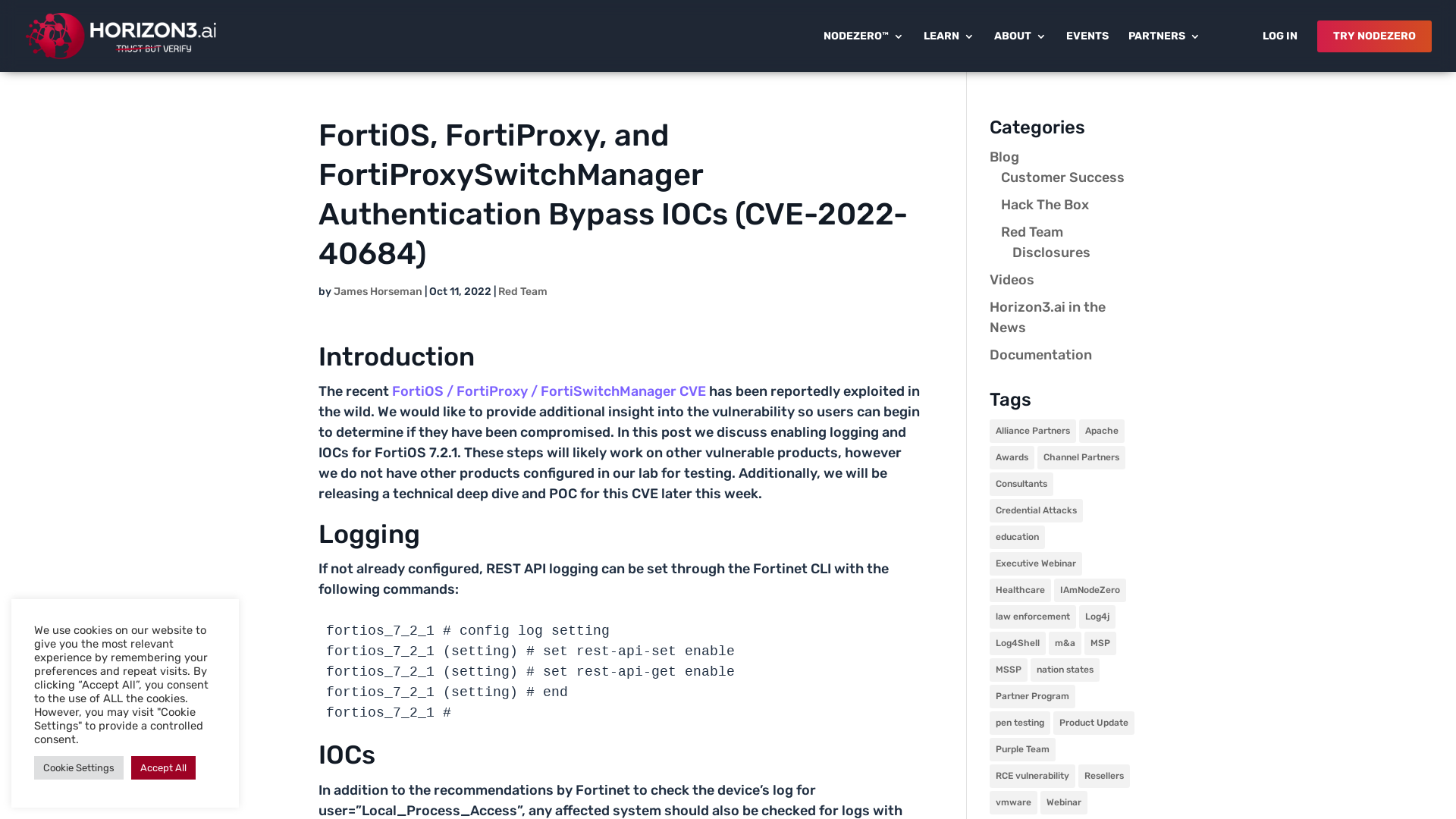FortiOS, FortiProxy, and FortiProxySwitchManager Authentication Bypass IOCs (CVE-2022-40684) – Horizon3.ai