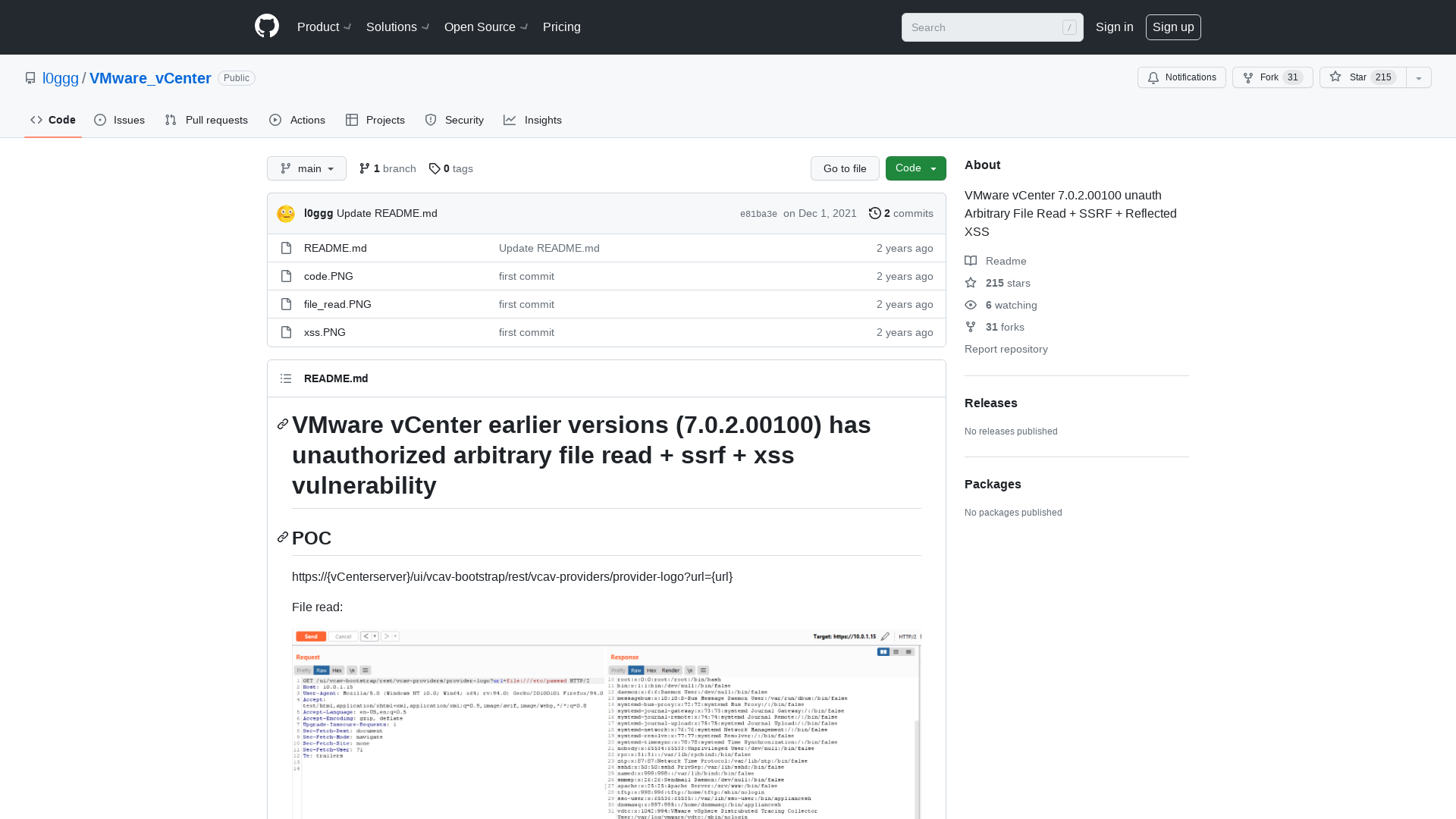 GitHub - l0ggg/VMware_vCenter: VMware vCenter 7.0.2.00100 unauth Arbitrary File Read + SSRF + Reflected XSS
