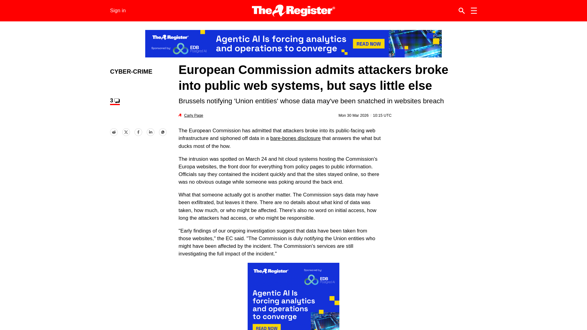 European Commission admits breach of public web systems • The Register