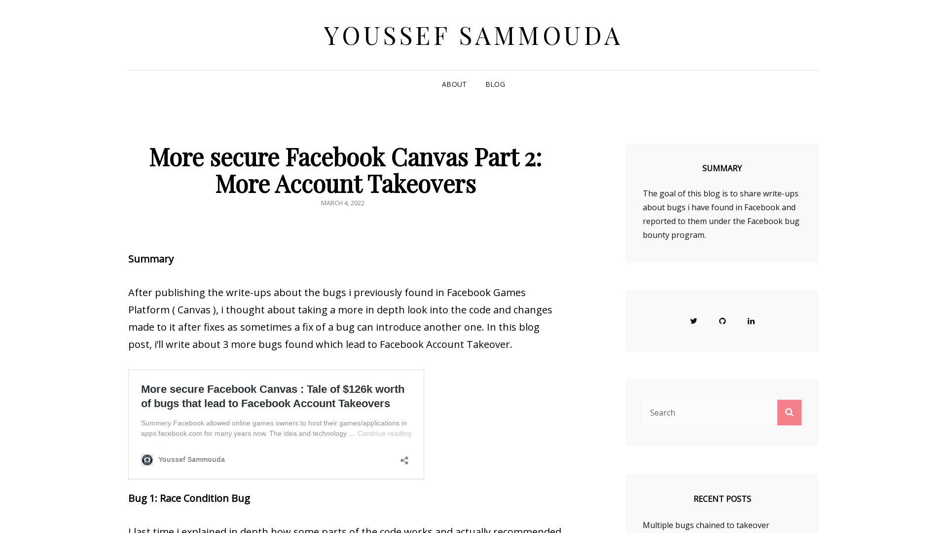 More secure Facebook Canvas Part 2: More Account Takeovers – Youssef Sammouda