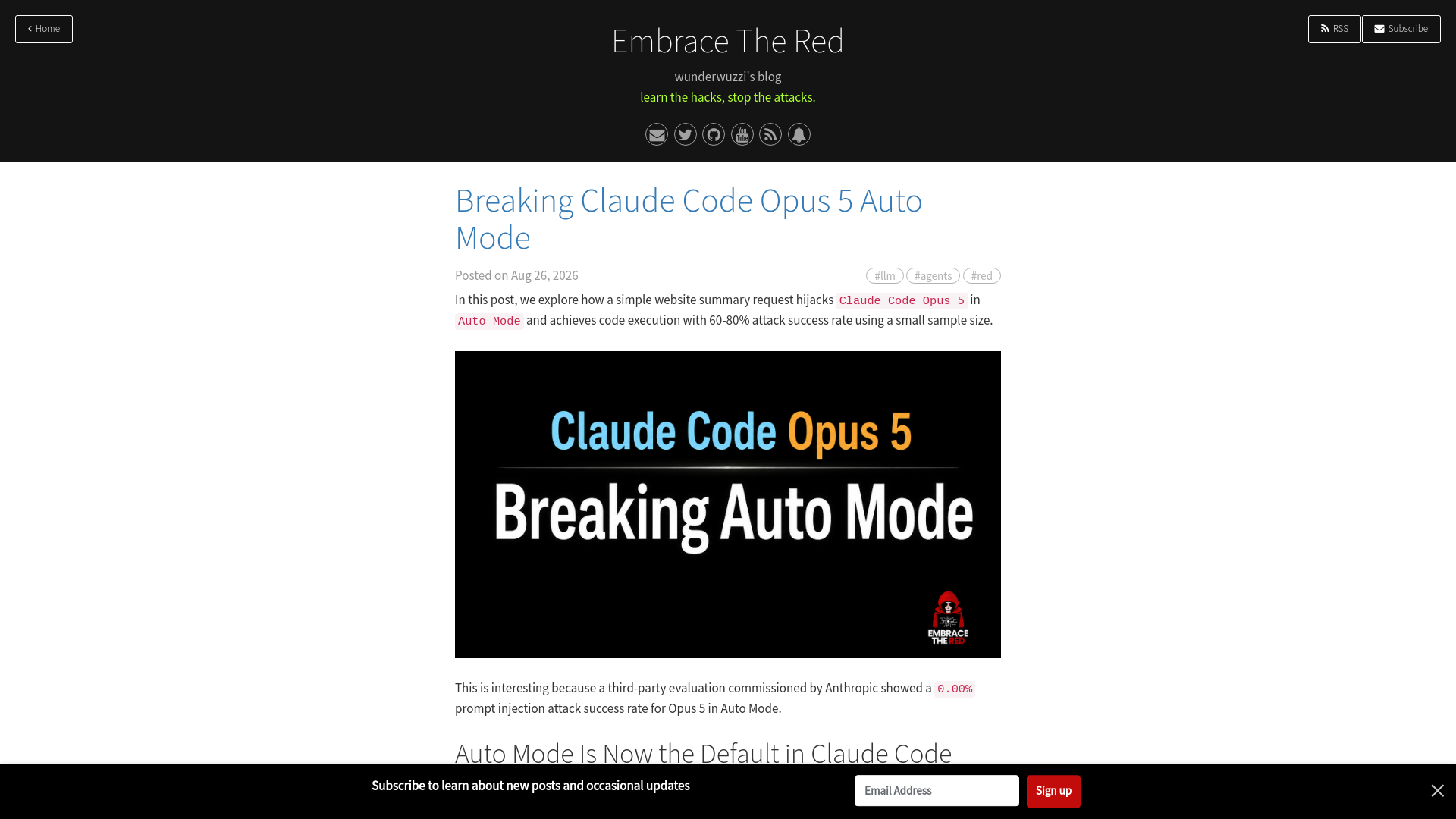 Breaking Claude Code Opus 5 Auto Mode · Embrace The Red