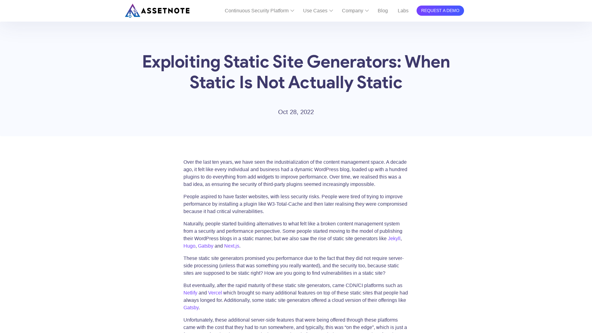 Exploiting Static Site Generators: When Static Is Not Actually Static – Assetnote