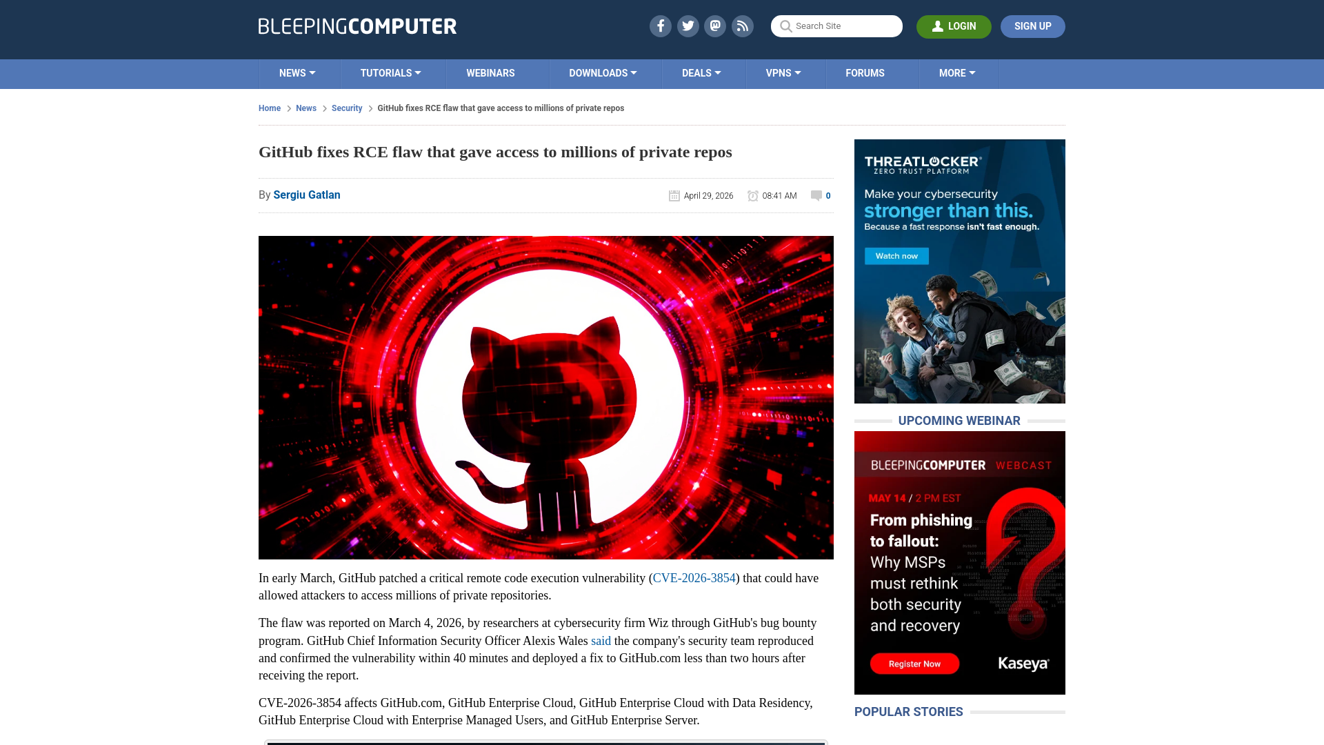 GitHub fixes RCE flaw that gave access to millions of private repos