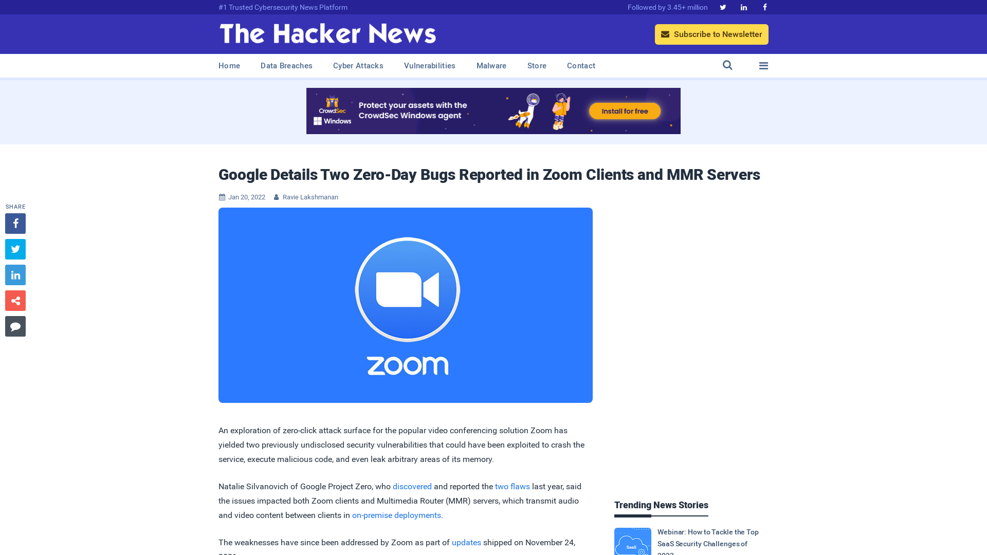 Google Details Two Zero-Day Bugs Reported in Zoom Clients and MMR Servers