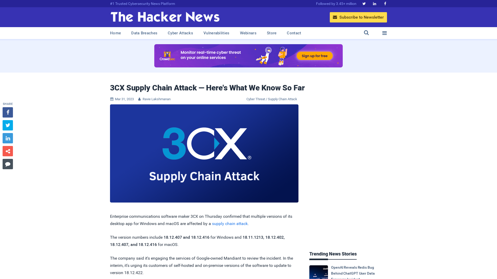 3CX Supply Chain Attack — Here's What We Know So Far