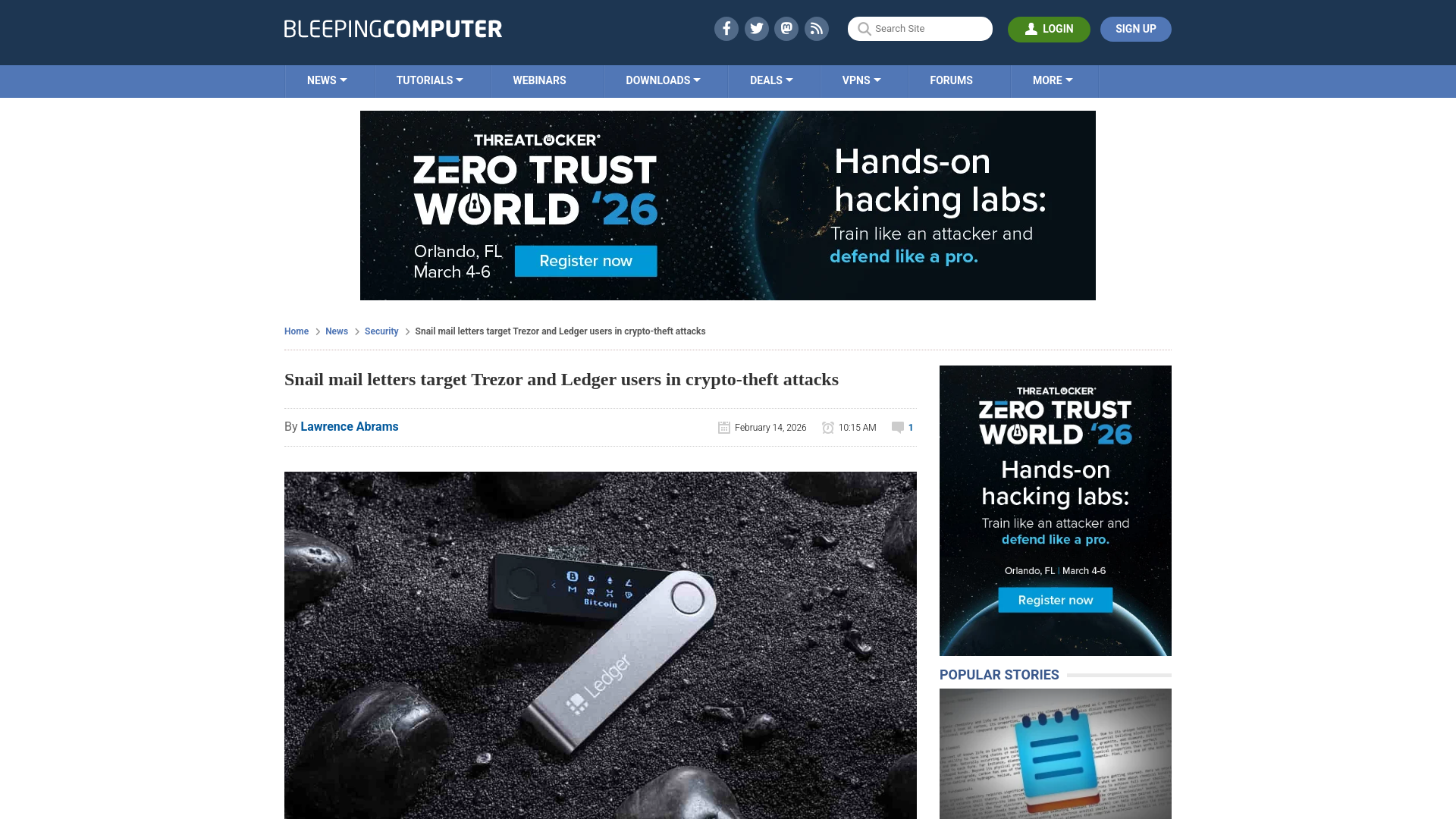 Snail mail letters target Trezor and Ledger users in crypto-theft attacks