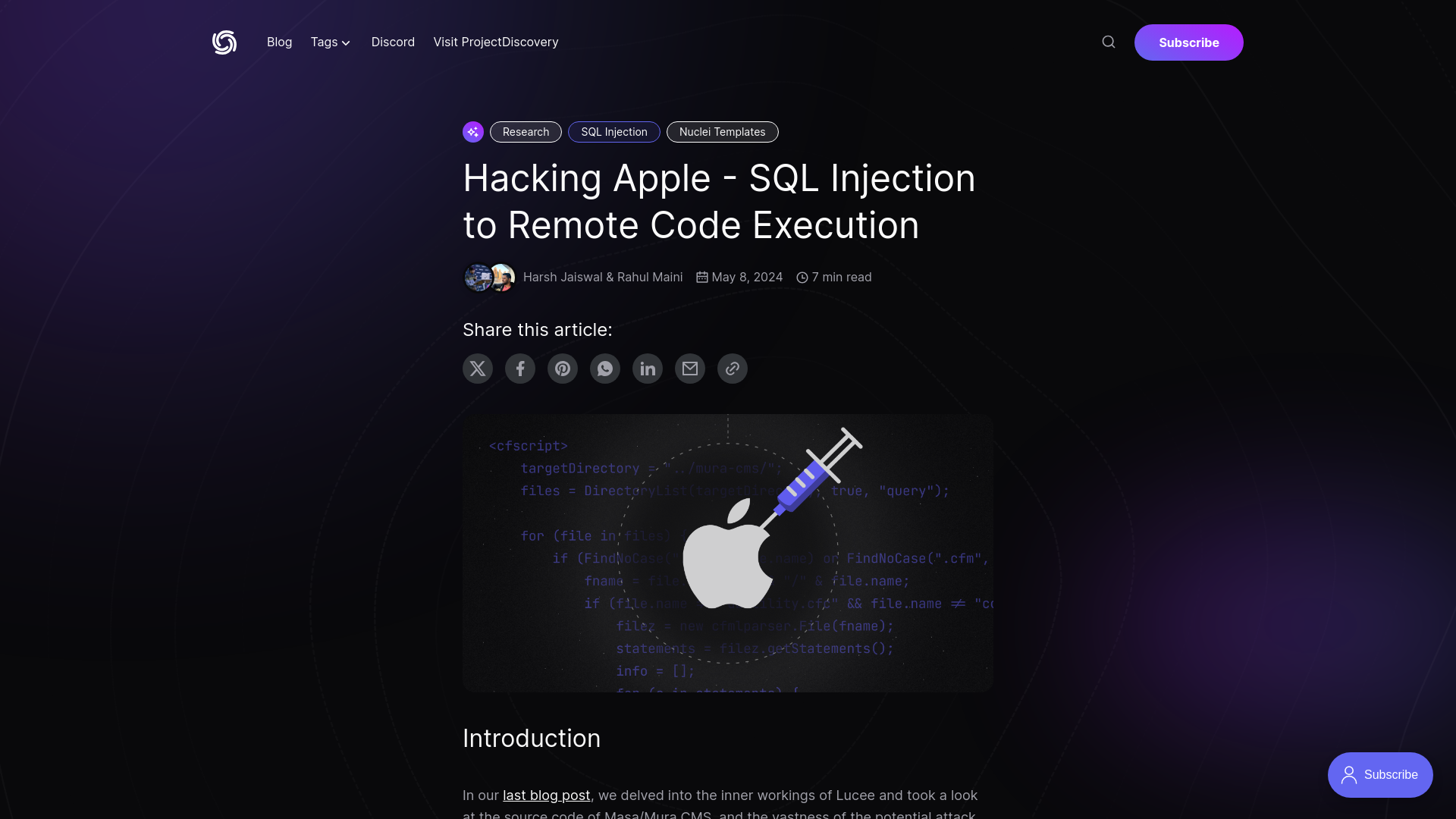 Hacking Apple - SQL Injection to Remote Code Execution