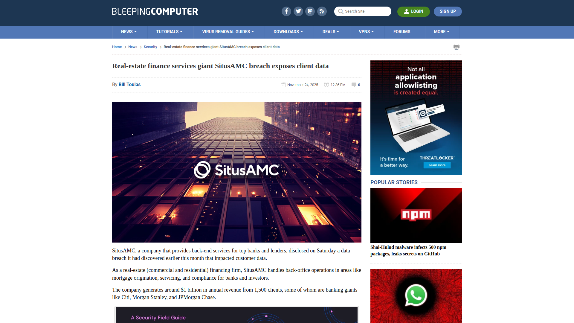 Real-estate finance services giant SitusAMC breach exposes client data