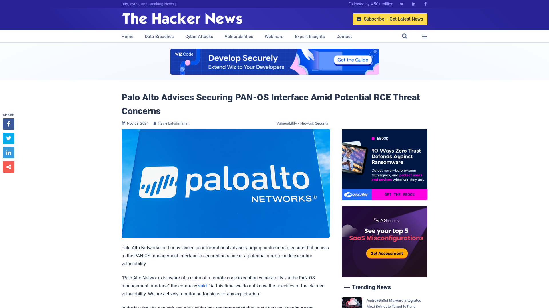 Palo Alto Advises Securing PAN-OS Interface Amid Potential RCE Threat Concerns