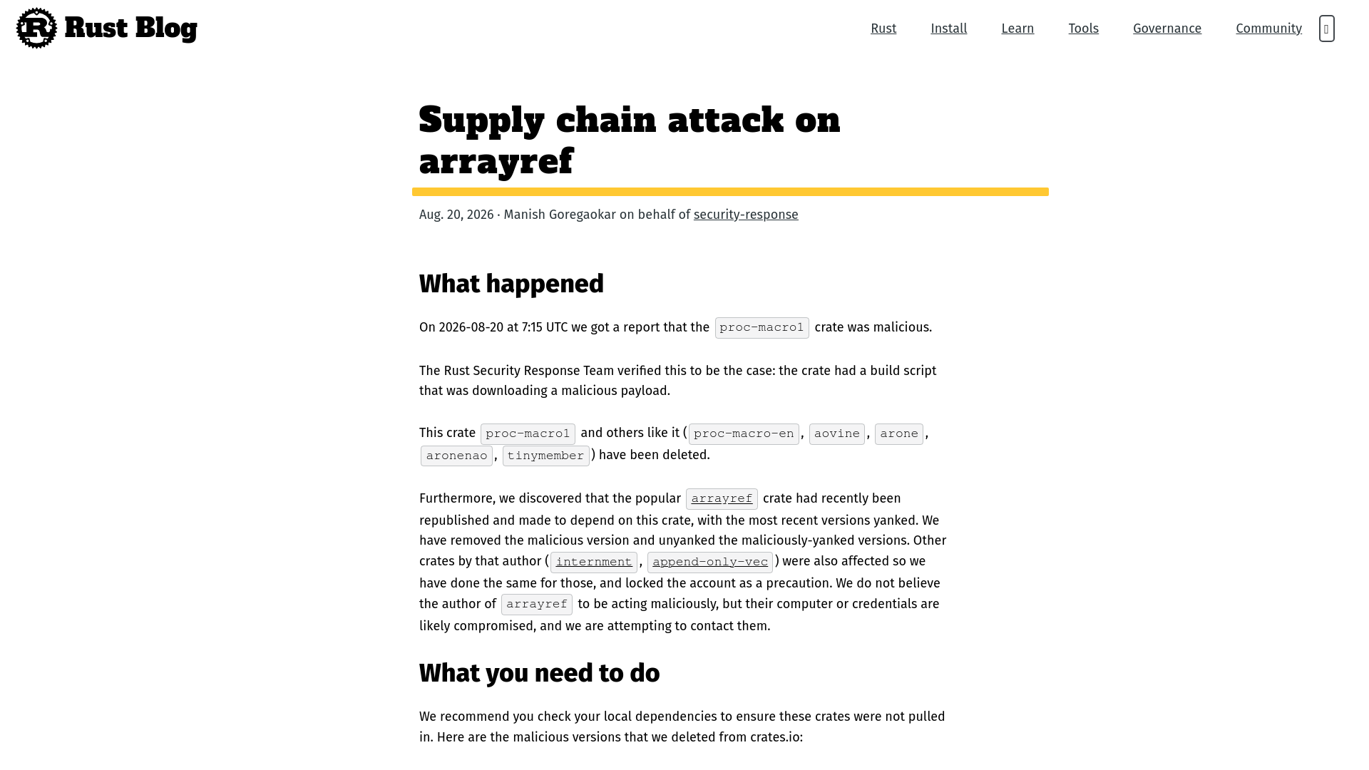 Supply chain attack on arrayref | Rust Blog
