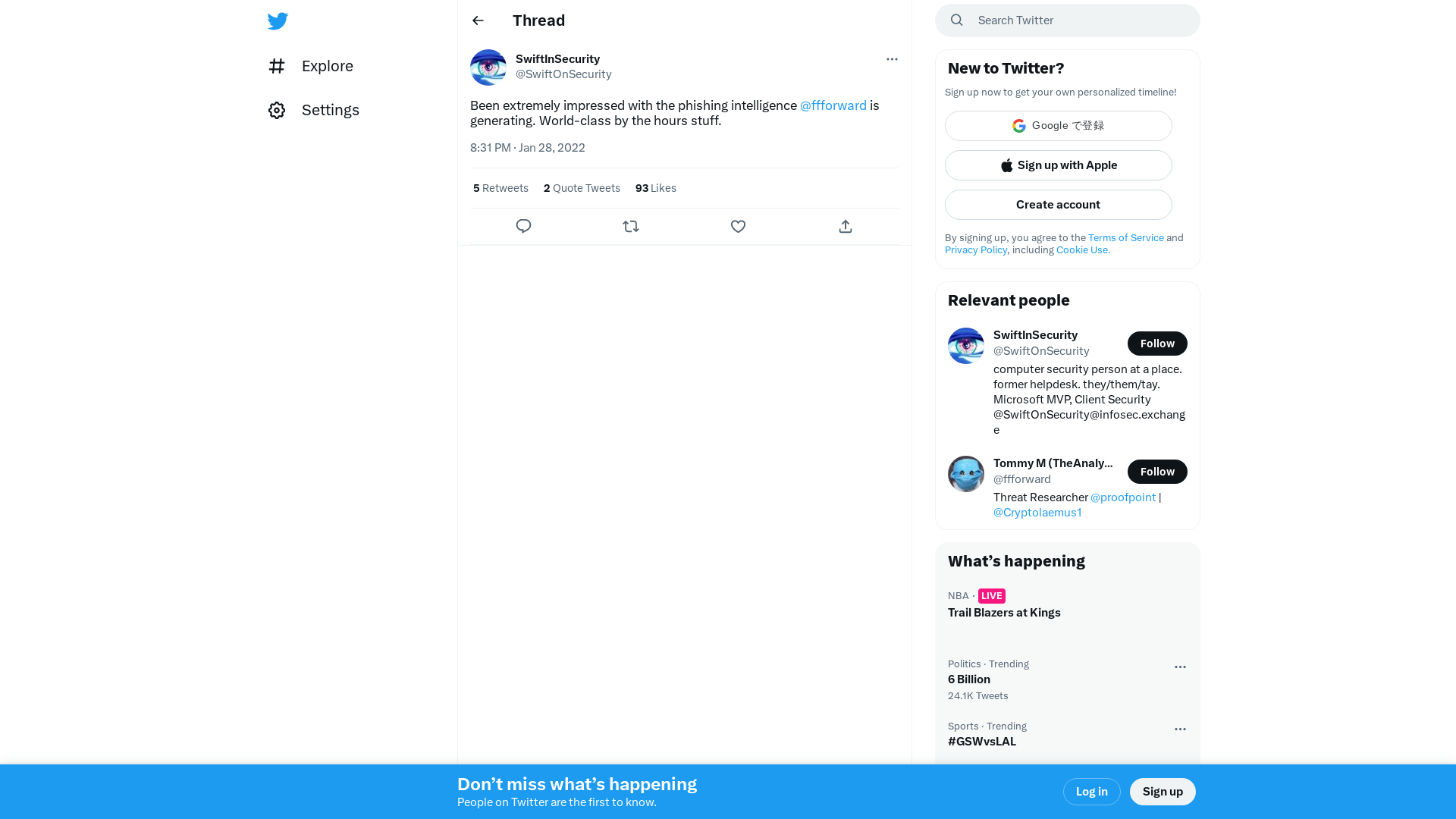 SwiftInSecurity on Twitter: "Been extremely impressed with the phishing intelligence @ffforward is generating. World-class by the hours stuff." / Twitter