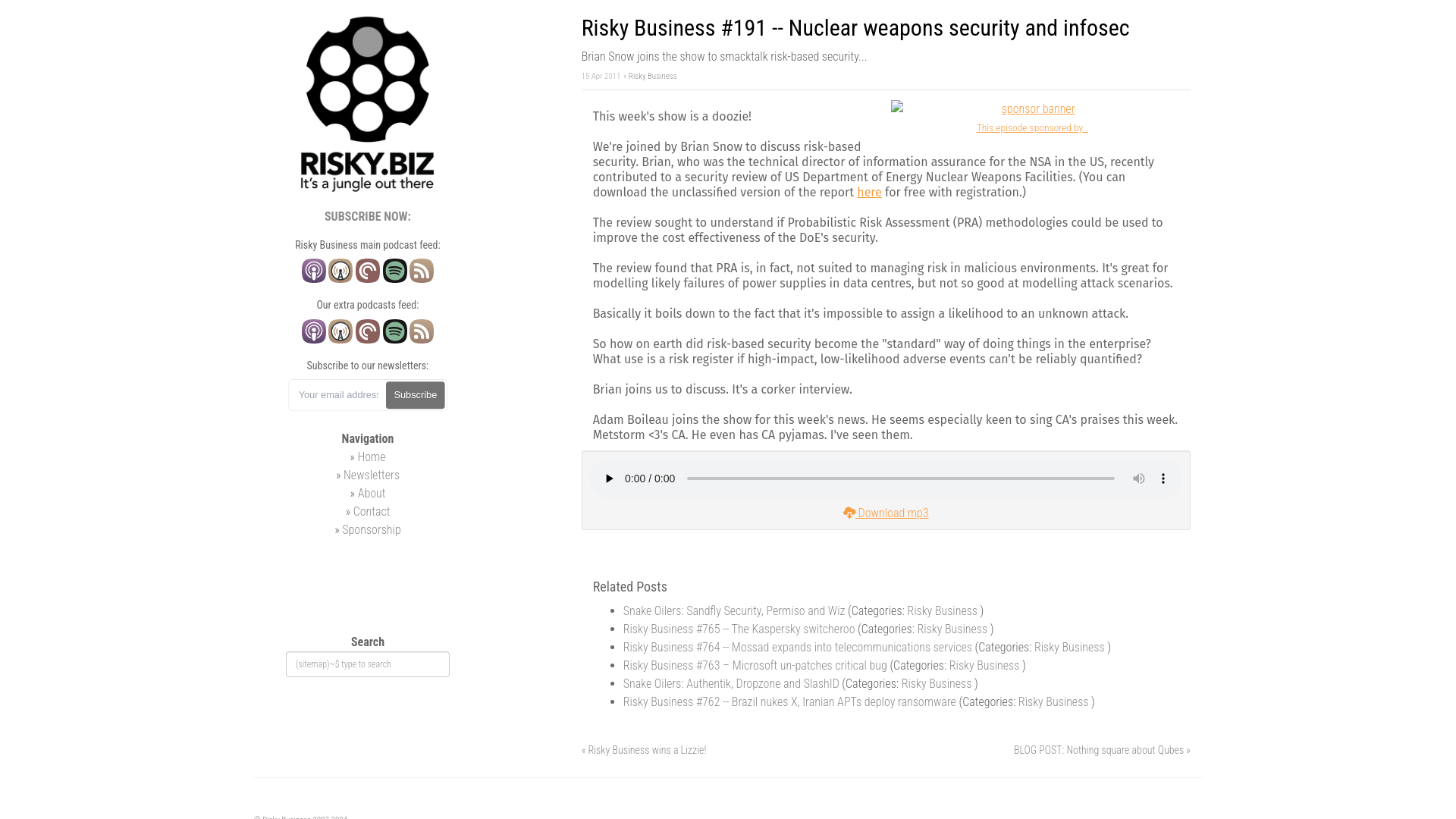 Risky Business #191 -- Nuclear weapons security and infosec - Risky Business