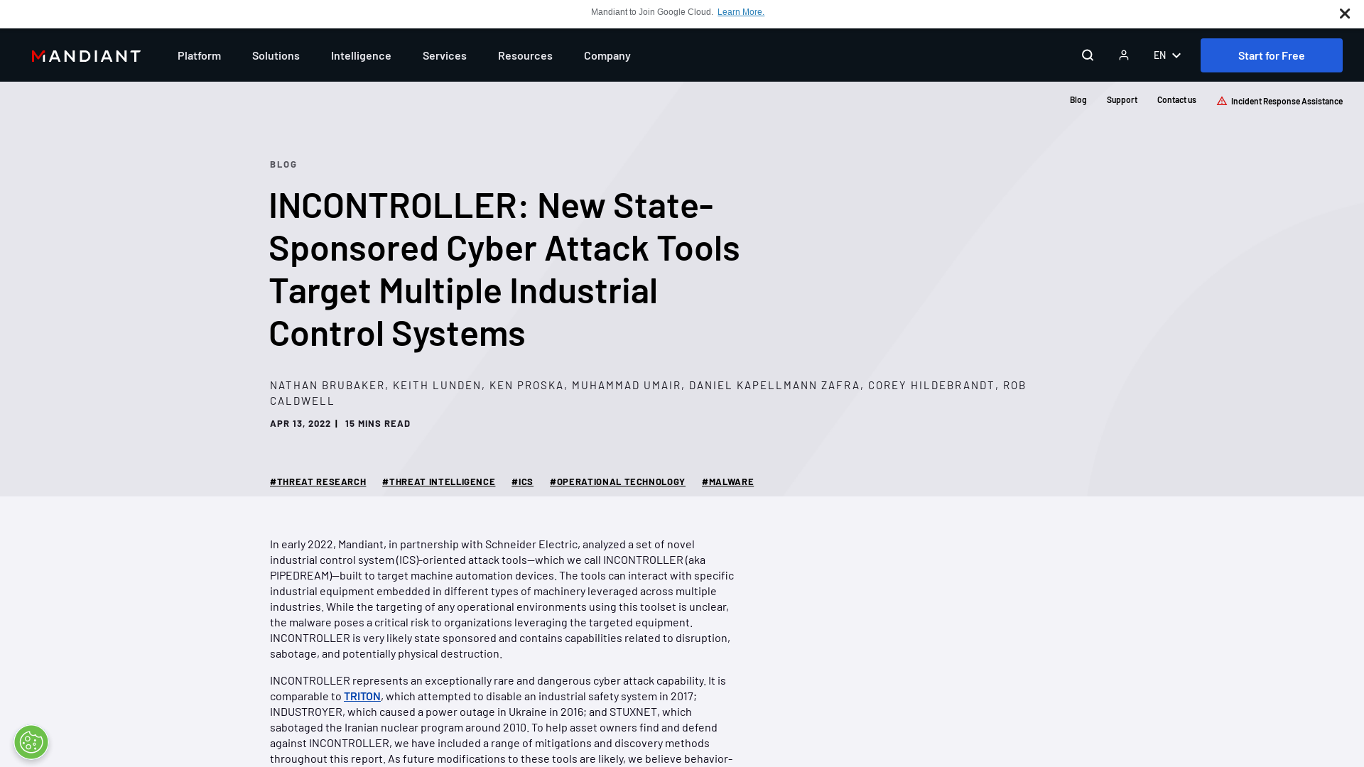 INCONTROLLER: New State-Sponsored Cyber Attack Tools Target Multiple Industrial Control Systems | Mandiant