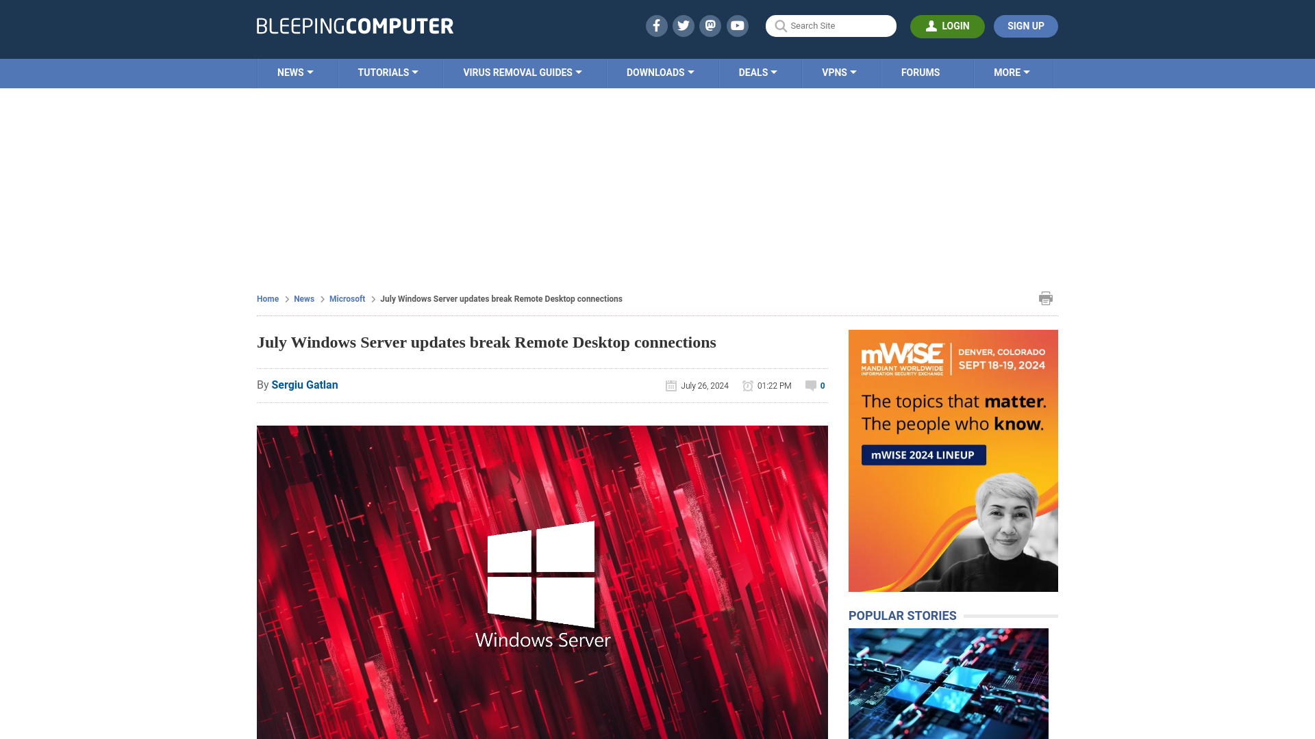 July Windows Server updates break Remote Desktop connections
