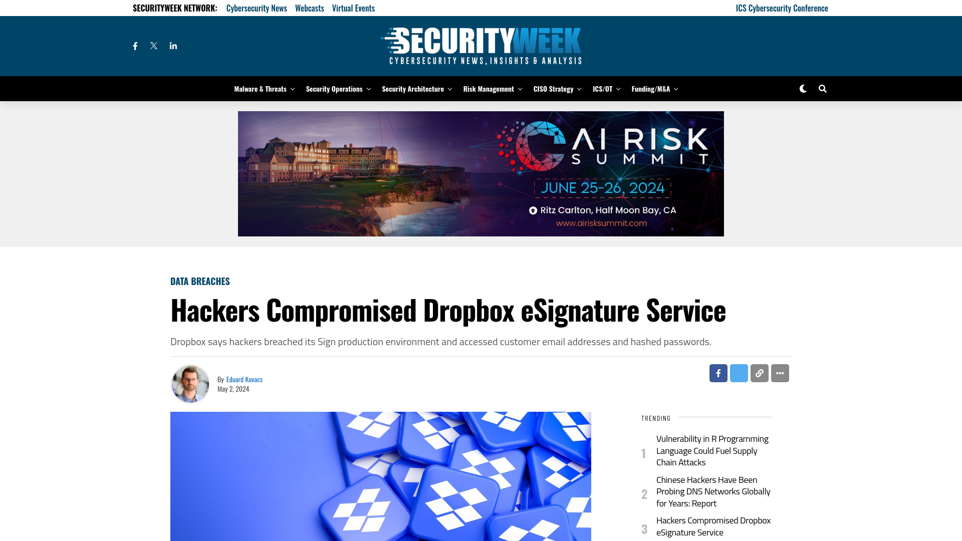 Hackers Compromised Dropbox eSignature Service - SecurityWeek