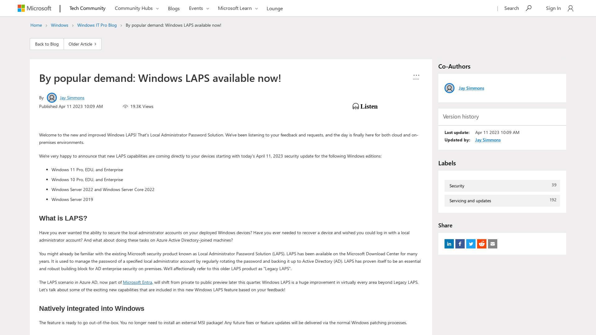 By popular demand: Windows LAPS available now! - Microsoft Community Hub