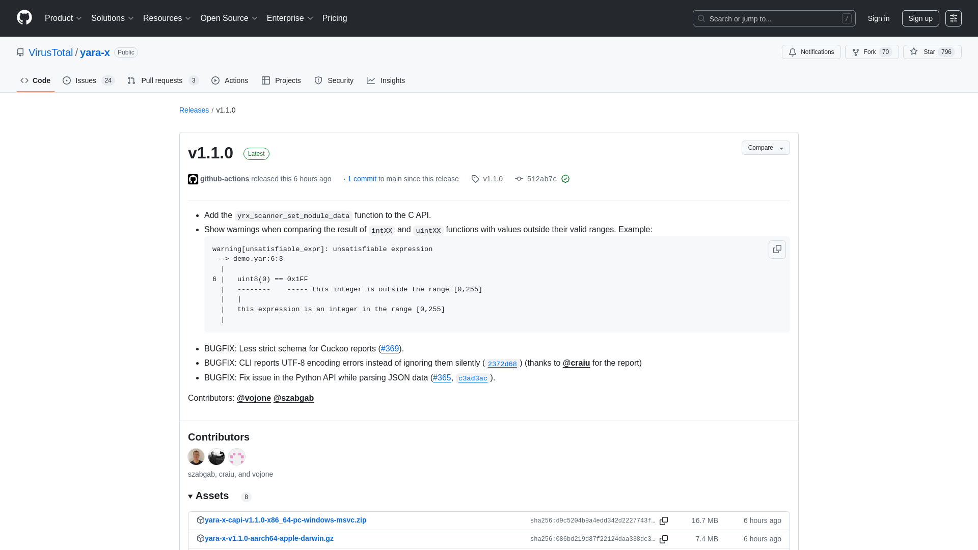 Release v1.1.0 · VirusTotal/yara-x · GitHub