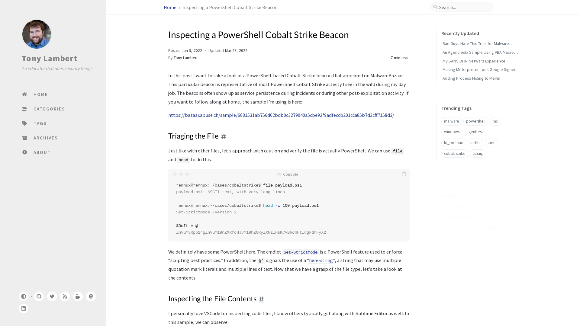 Inspecting a PowerShell Cobalt Strike Beacon | Tony Lambert