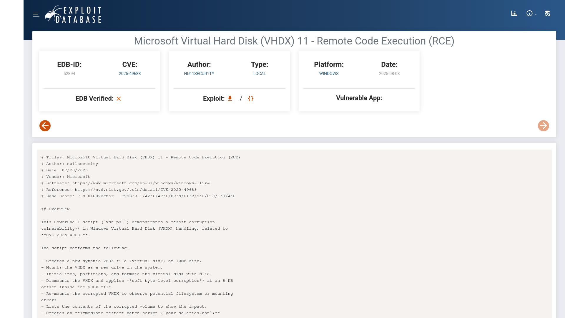 Microsoft Virtual Hard Disk (VHDX) 11 - Remote Code Execution (RCE) - Windows local Exploit