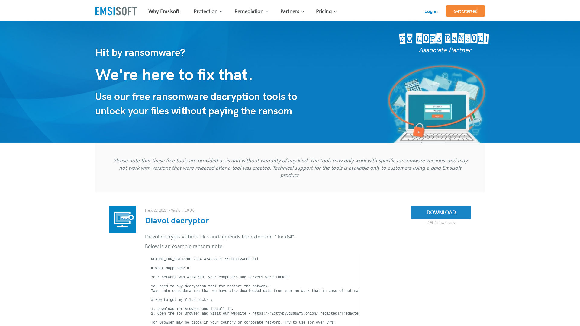 Diavol decryptor - Emsisoft: Free Ransomware Decryption Tools