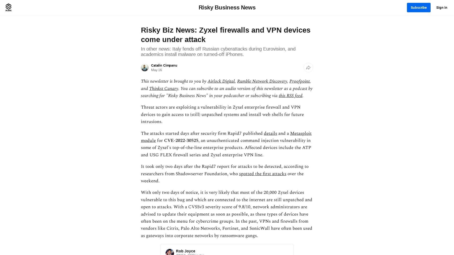 Risky Biz News: Zyxel firewalls and VPN devices come under attack