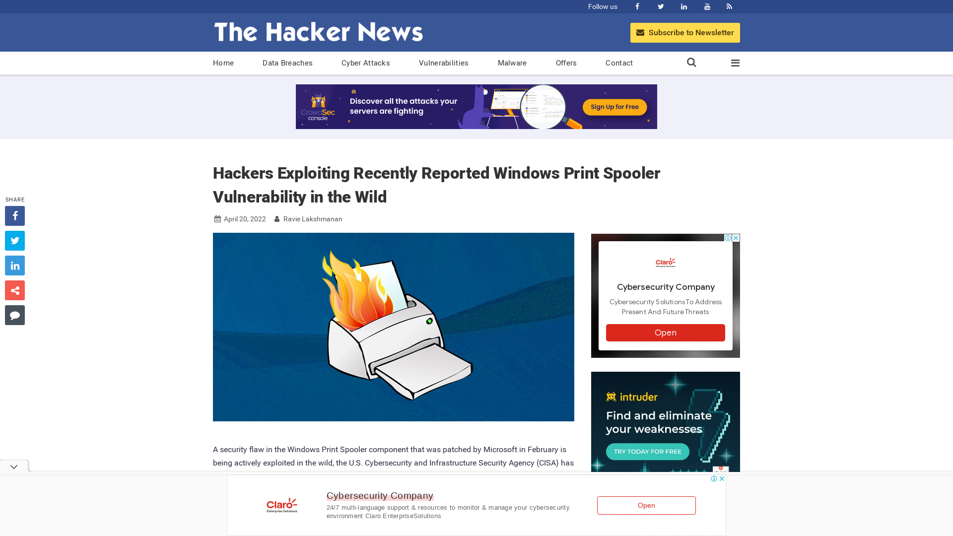 Hackers Exploiting Recently Reported Windows Print Spooler Vulnerability in the Wild