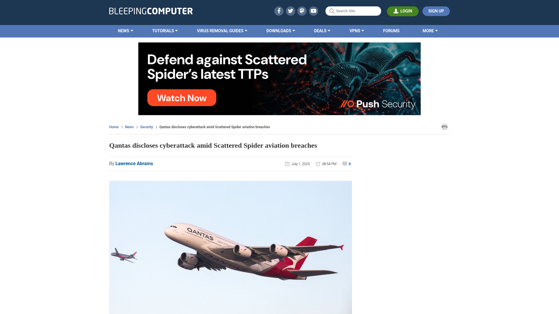 Qantas discloses cyberattack amid Scattered Spider aviation breaches