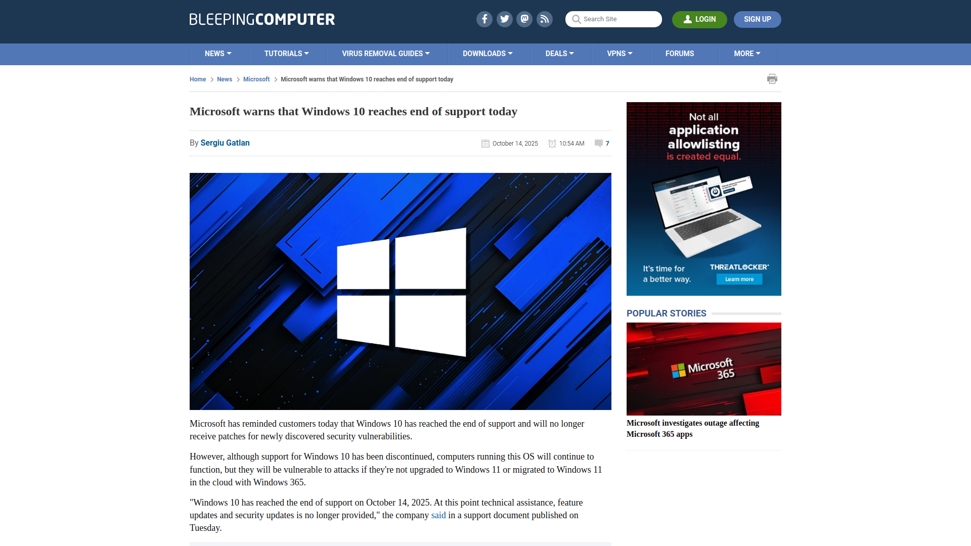 Microsoft warns that Windows 10 reaches end of support today