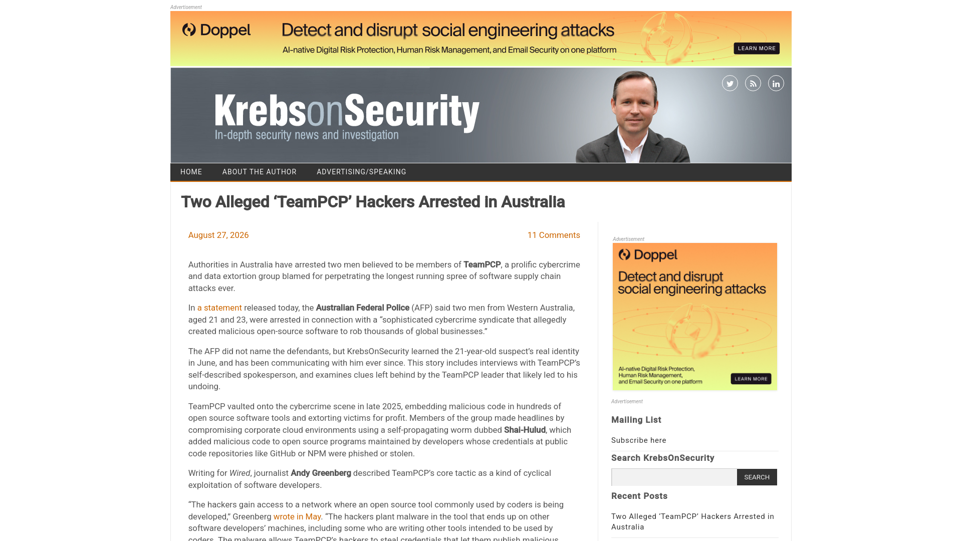 Two Alleged ‘TeamPCP’ Hackers Arrested in Australia – Krebs on Security