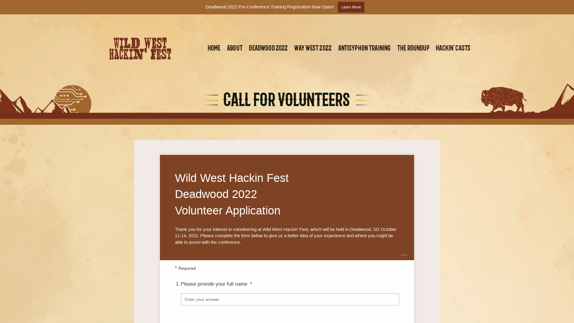 Call for Volunteers - Wild West Hackin' Fest in Deadwood