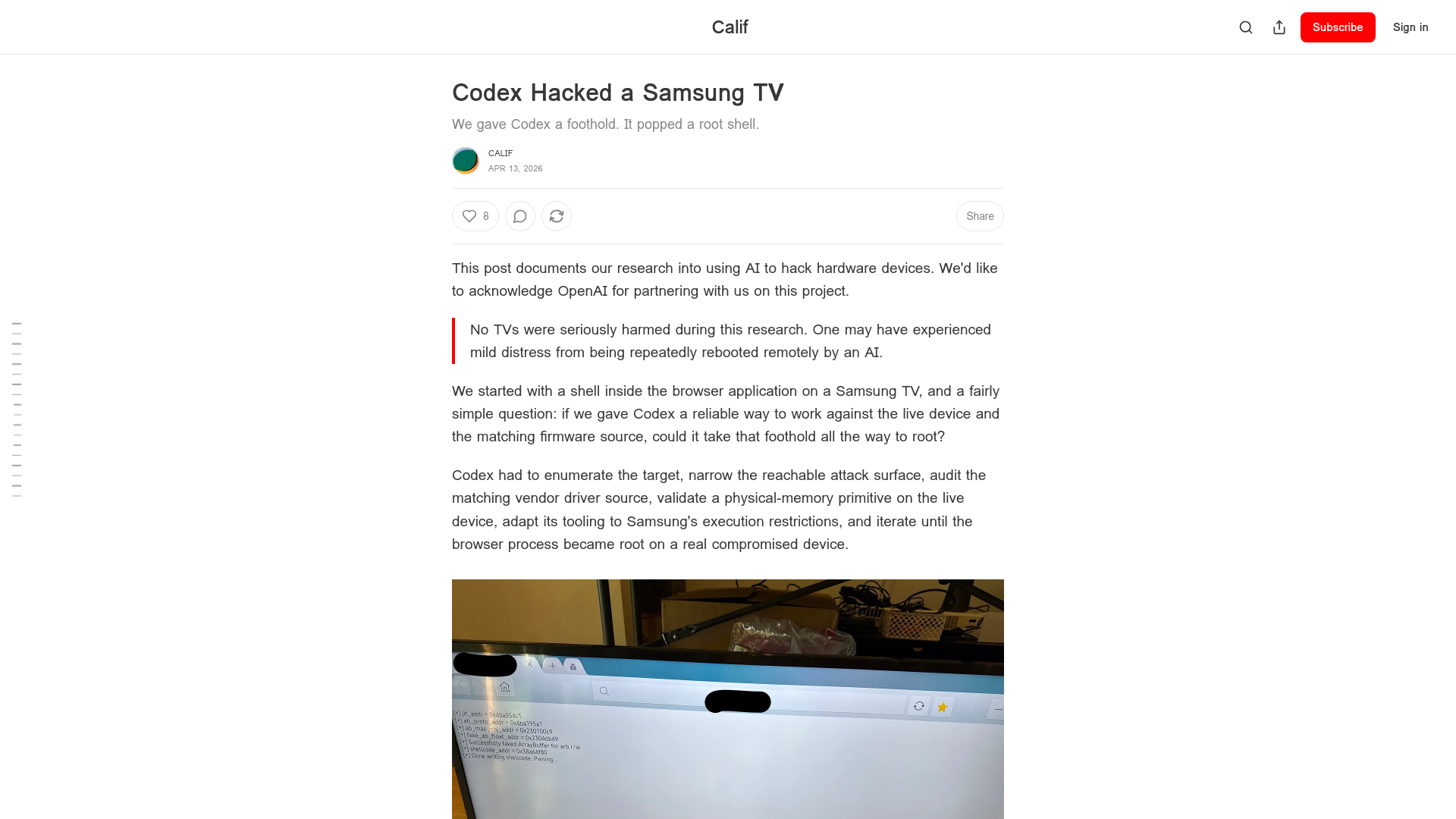 Codex Hacked a Samsung TV - Calif