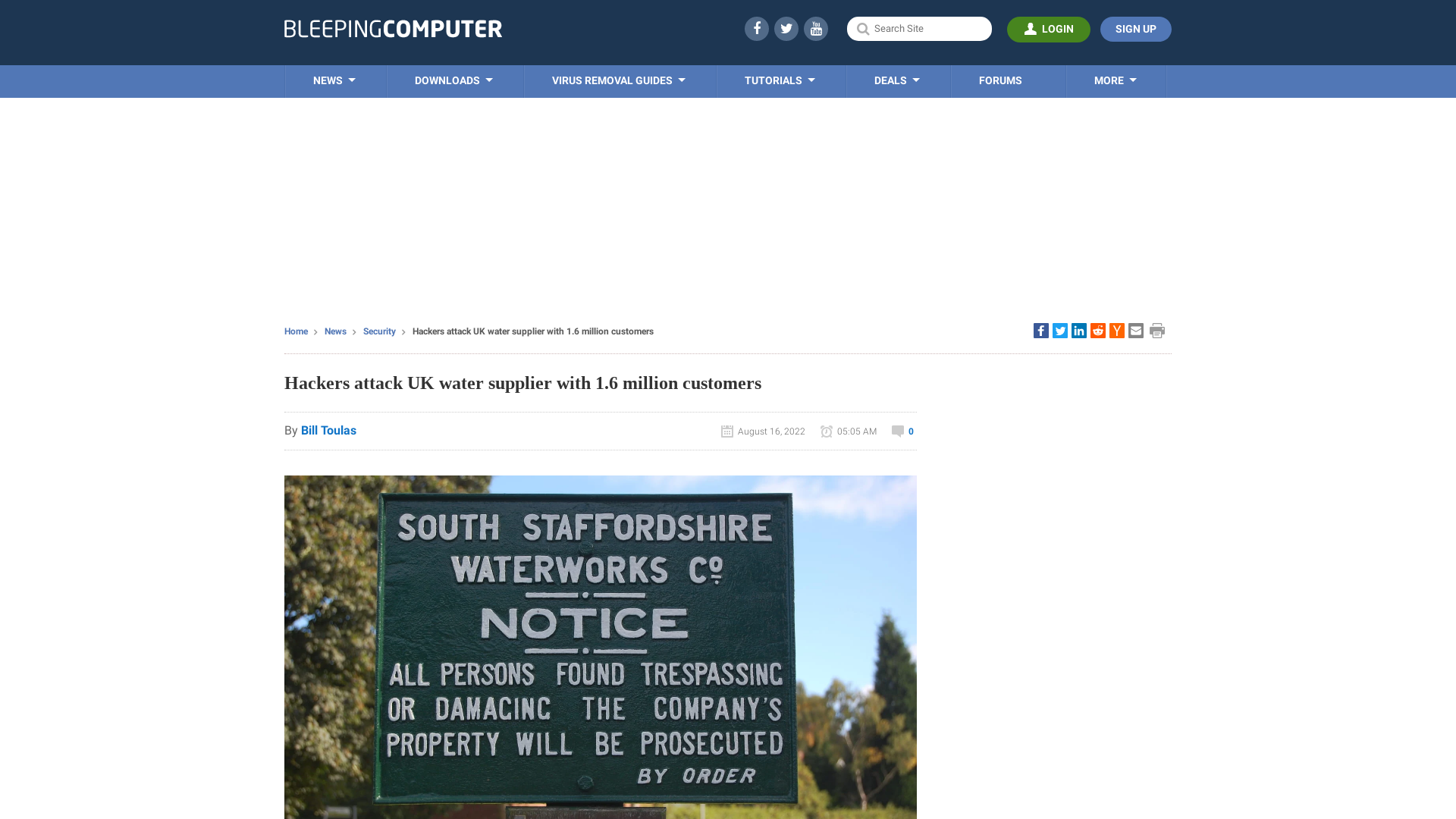 Hackers attack UK water supplier with 1.6 million customers